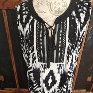 Women's RXB Black Martinique Sleeveless Split Neck Tunic Shirt Blouse-2X